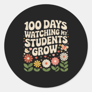 100 Days Growing Boho Flowers Teacher 100th Day Of Classic Round Sticker