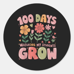 100 Days Growing Retro Flowers Teacher 100th Day Classic Round Sticker
