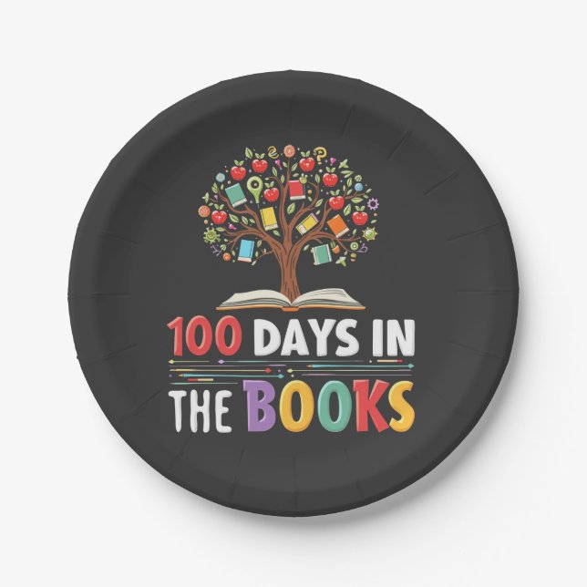 100 Days in the Books Days Of School Book Teacher Paper Plate (Front)