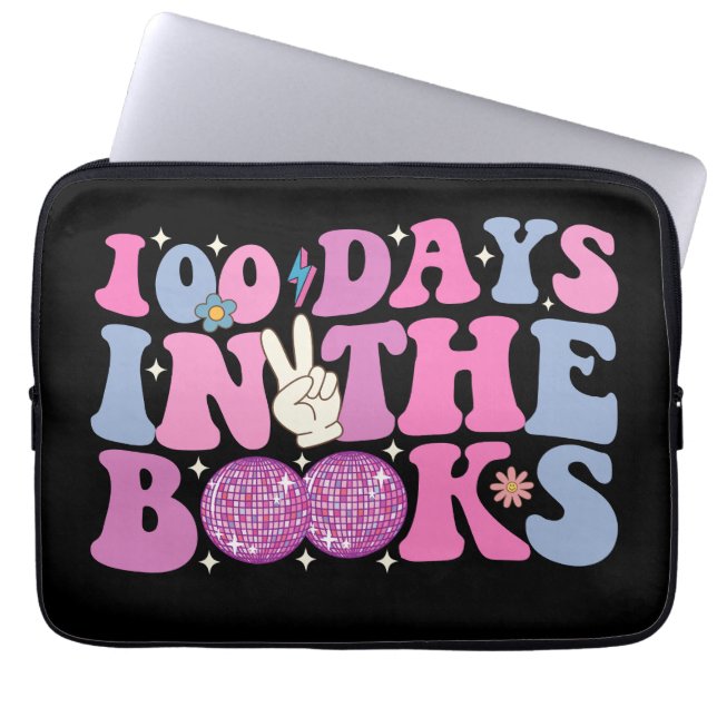 100 Days In The Books Disco Ball Groovy Retro Laptop Sleeve (Front)