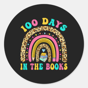 100 Days In The Books Rainbow Reading Teacher Libr Classic Round Sticker
