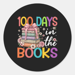 100 Days In The Books Reading Flower Bow Teacher S Classic Round Sticker