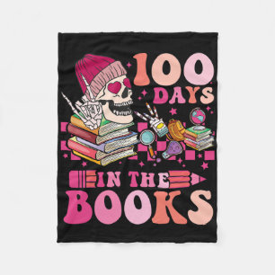 100 Days In The Books Reading Teacher Skeleton Val Fleece Blanket