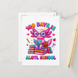 100 Days is Alotl School Axolotl Girls Holiday Postcard