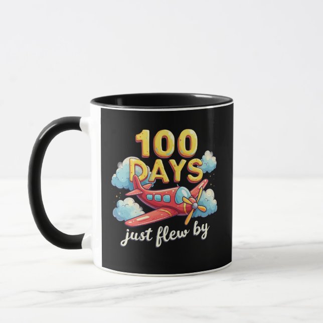 100 Days Just Flew By Aeroplane 100 days Of School Mug (Left)