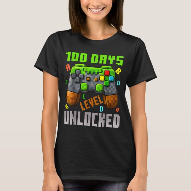 100 Days Level Unlocked Gaming 100 Days Of School  T-Shirt (Front)