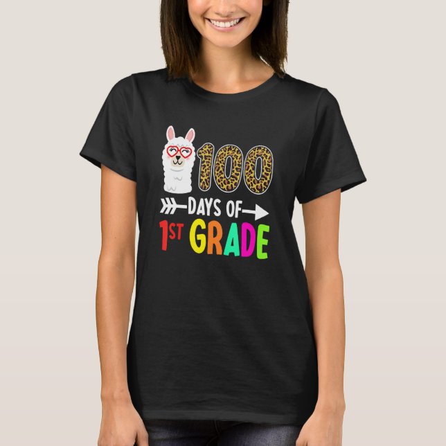 100 Days Of 1st Grade Llama Kids 100th Day Of Scho T-Shirt (Front)