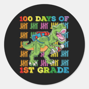 100 Days Of 1st Grade T Rex Dinosaur School Classic Round Sticker