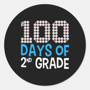 100 Days Of 2nd Grade Baseball Sport 100th Day Of Classic Round Sticker
