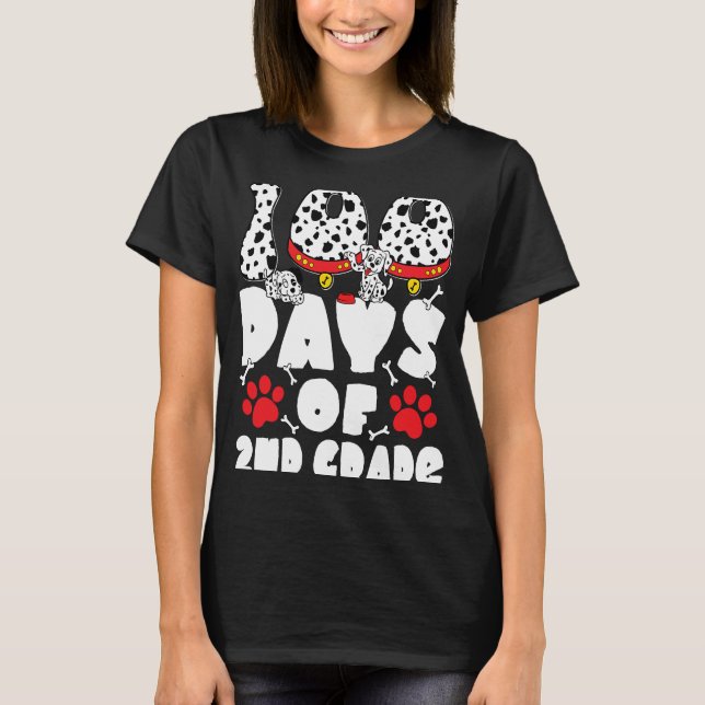 100 Days of 2nd Grade Dalmatian Dog Kids 100 Days  T-Shirt (Front)