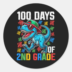 100 Days Of 2nd Grade Dinosaur 100th Day Of School Classic Round Sticker