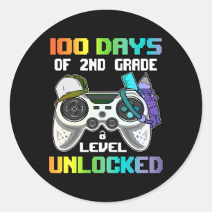 100 Days Of 2nd Grade Level Unlocked Gamer Video G Classic Round Sticker