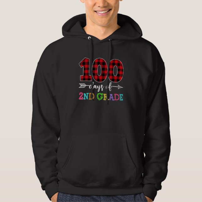 100 Days of 2nd Grade  Plaid Red 100th Day of Scho Hoodie (Front)