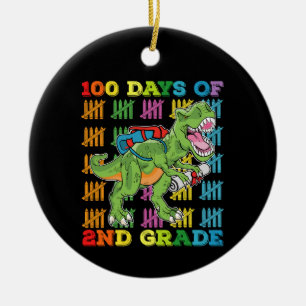 100 Days Of 2nd Grade T Rex Dinosaur School Ceramic Ornament