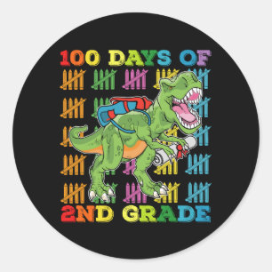 100 Days Of 2nd Grade T Rex Dinosaur School Classic Round Sticker