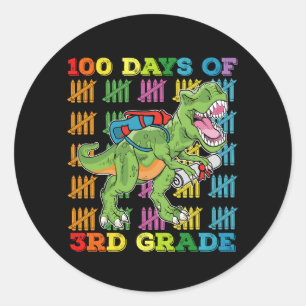 100 Days Of 3rd Grade T Rex Dinosaur School Classic Round Sticker