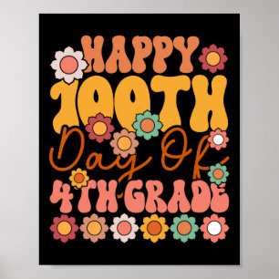 100 Days Of 4th Grade Cute Groovy Teacher Kids Gir Poster
