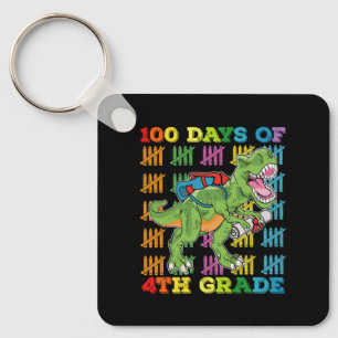 100 Days Of 4th Grade T Rex Dinosaur School Key Ring