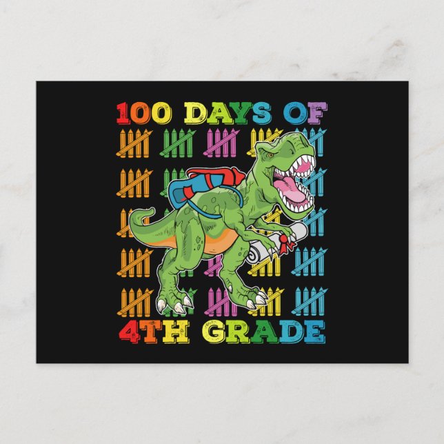 100 Days Of 4th Grade T Rex Dinosaur School Postcard (Front)