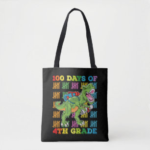 100 Days Of 4th Grade T Rex Dinosaur School Tote Bag