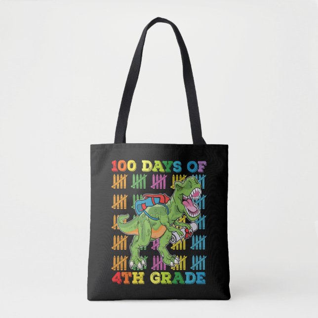 100 Days Of 4th Grade T Rex Dinosaur School Tote Bag (Front)