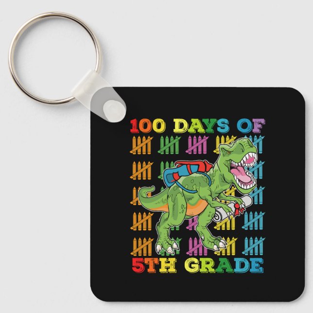 100 Days Of 5th Grade T Rex Dinosaur School Key Ring (Front)