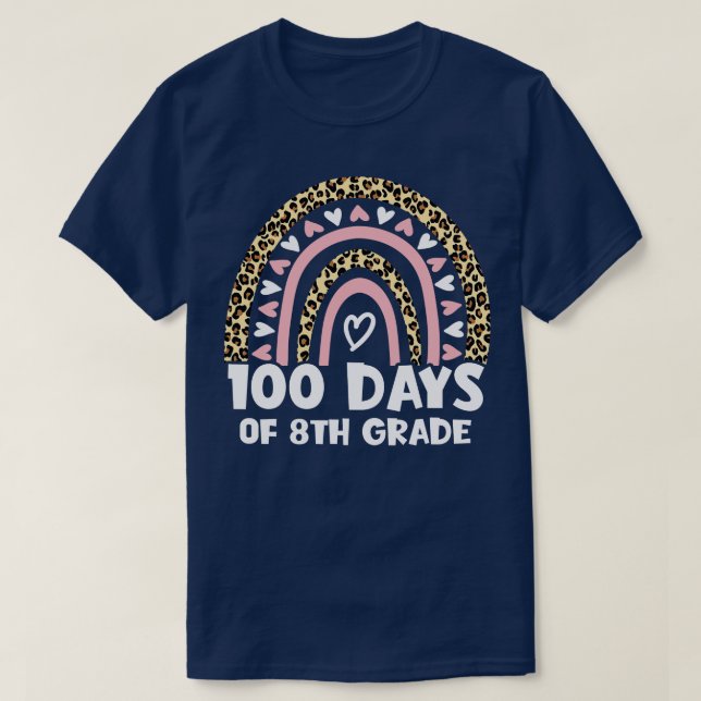 100 Days Of 8th Grade Rainbow Leopard 100th Days O T-Shirt (Design Front)