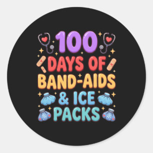100 Days Of Adhesive Bandages And Ice Packs Classic Round Sticker