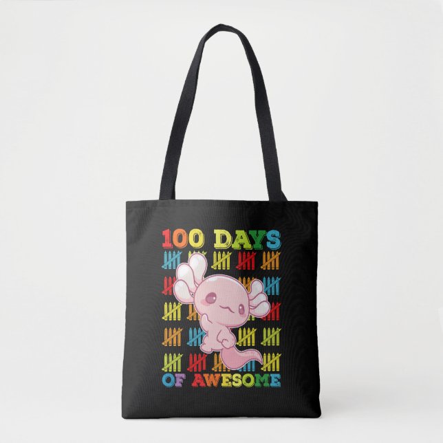 100 Days Of Awesome Axolotl 100th Day Of School Tote Bag (Front)