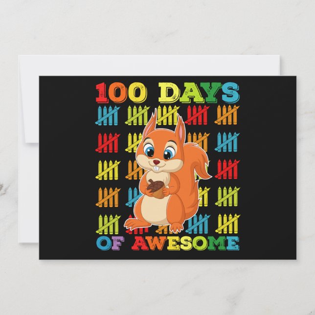 100 Days Of Awesome Squirrel 100th Day Of School Invitation (Front)