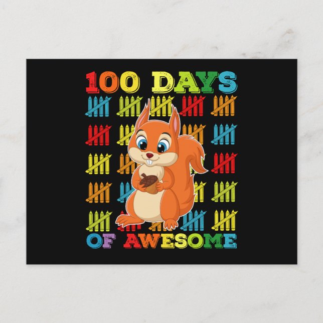 100 Days Of Awesome Squirrel 100th Day Of School Postcard (Front)