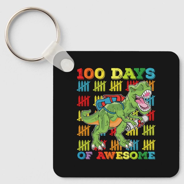 100 Days Of Awesome T Rex Dinosaur 100th School Key Ring (Front)