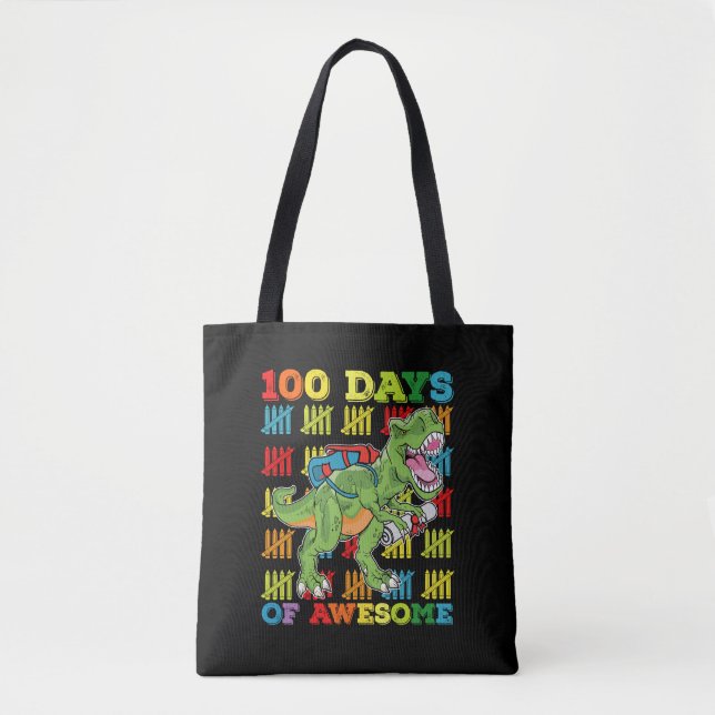 100 Days Of Awesome T Rex Dinosaur 100th School Tote Bag (Front)
