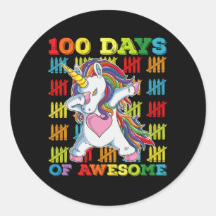 100 Days Of Awesome Unicorn 100th Day Of School Classic Round Sticker