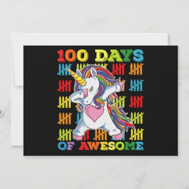 100 Days Of Awesome Unicorn 100th Day Of School Invitation (Front)