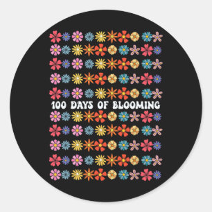100 Days Of Blooming Groovy Flowers Teacher Studen Classic Round Sticker