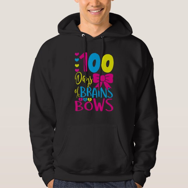 100 Days of Brains And Bows 100 Days Of School Gir Hoodie (Front)