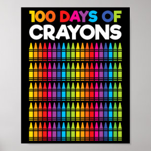 100 Days Of Crayons For Girls Kids 100th Day Of Sc Poster