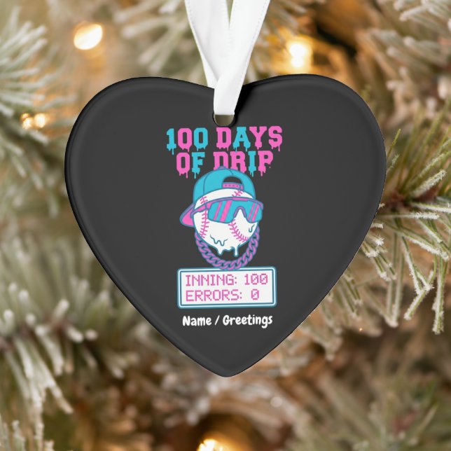 100 Days of Drip 0 Errors Baseball School Swag  Ornament (Tree)