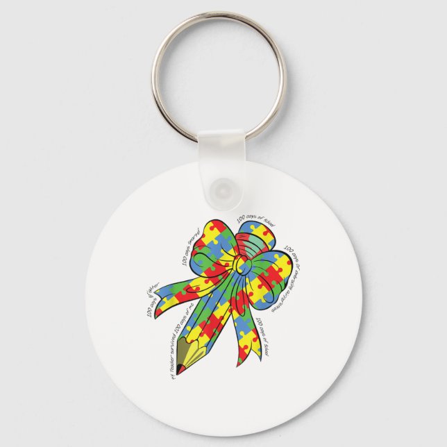 100 Days Of Embracing Autism 100th Day School Key Ring (Front)