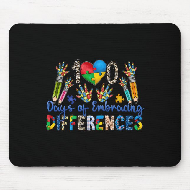 100 Days Of Embracing Differences Autism 100th Day Mouse Pad (Front)