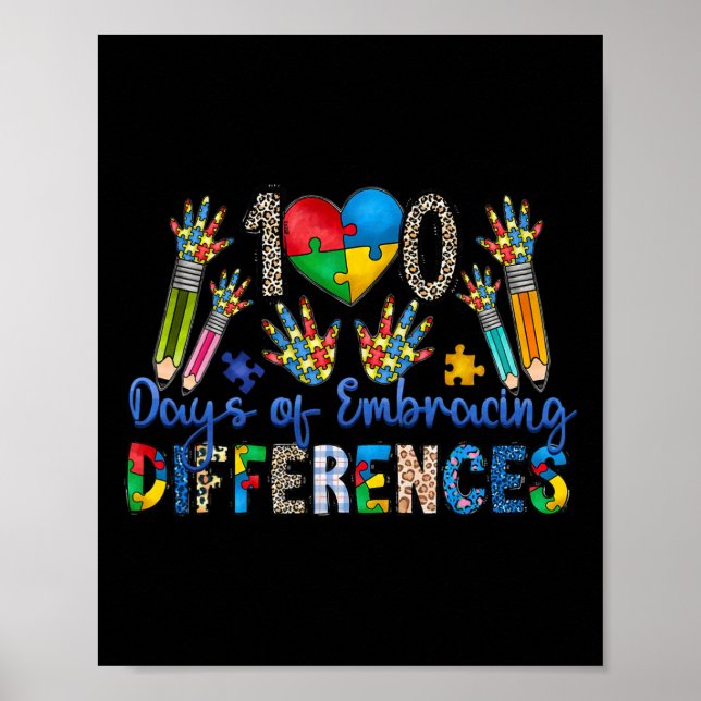 100 Days Of Embracing Differences Autism 100th Day Poster (Front)