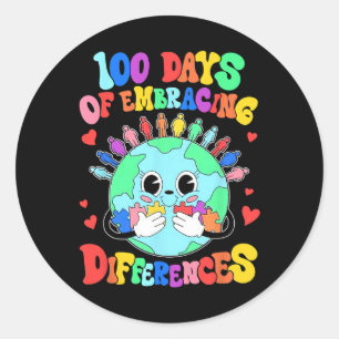 100 Days Of Embracing Differences Autism Awareness Classic Round Sticker