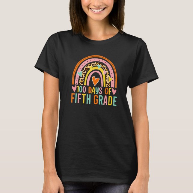 100 Days Of Fifth Grade Leopard Rainbow 100th Day  T-Shirt (Front)
