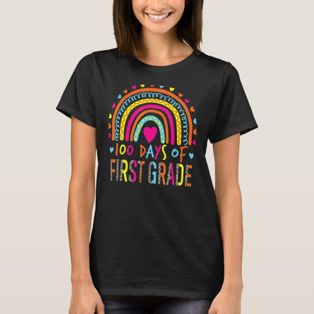 100 Days Of First Grade Leopard Rainbow 100th Day  T-Shirt (Front)