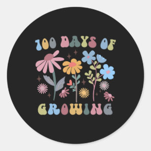 100 Days Of Growing Retro Boho Flower 100th Day Of Classic Round Sticker