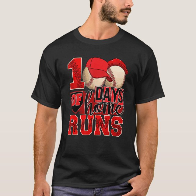 100 Days Of Home Runs Baseball Player Coach Teache T-Shirt (Front)