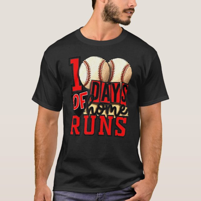 100 Days Of Home Runs School Baseball Boys Girls T-Shirt (Front)