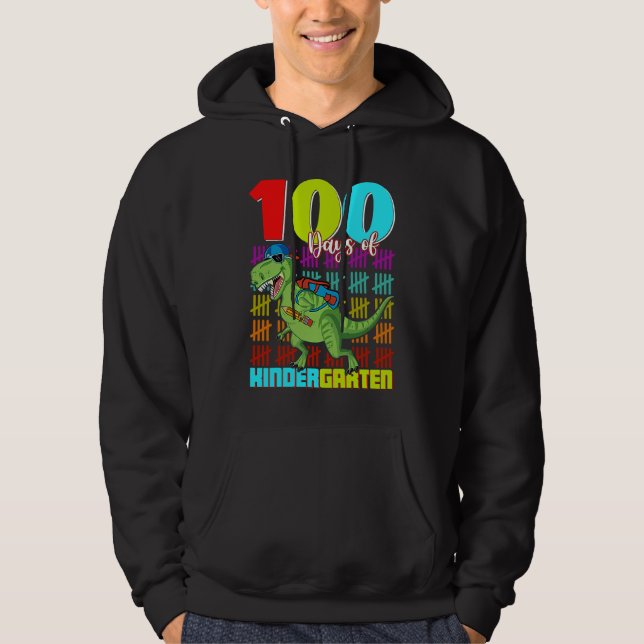 100 Days Of Kindergarten Dinosaur Rex Dinosaur  Bo Hoodie (Front)