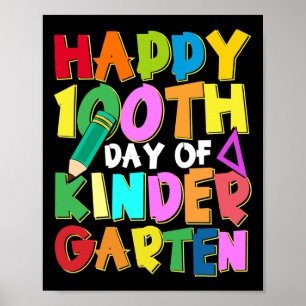 100 Days Of Kindergarten Kids 100th Day Of School Poster